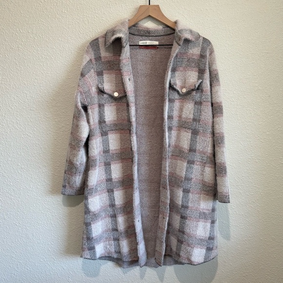 Anthropologie Womens XS Eliza Shacket Eye lash Longlined Plaid Soft Preppy - Picture 1 of 11